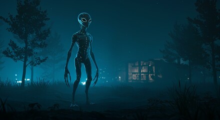 Fototapeta premium Alien Arrival on Earth - Cinematic Sci-Fi Scene with Futuristic Atmosphere