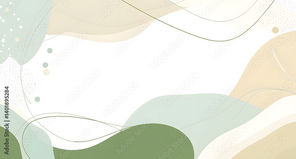 Poster abstract background with a green and white color gradient, simple vector lines, white space in the c