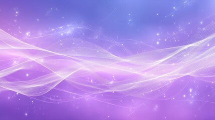Abstract futuristic background with glowing light waves and stars in vibrant purple tones, featuring copy space for technology or science banner design. Digital data connection network concept with dy