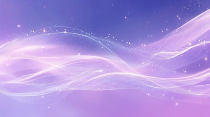 Abstract futuristic background with glowing light waves and stars in vibrant purple tones, featuring copy space for technology or science banner design. Digital data connection network concept with dy