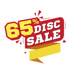 65% Discount Sale Banner with Bold 3D Text, Red and Yellow Color Scheme, and Modern Promotional Design for Special Offers and Discounts