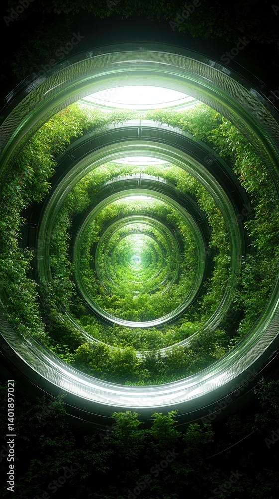 Poster futuristic concept. circular pattern of greenery with a vibrant, glowing effect.