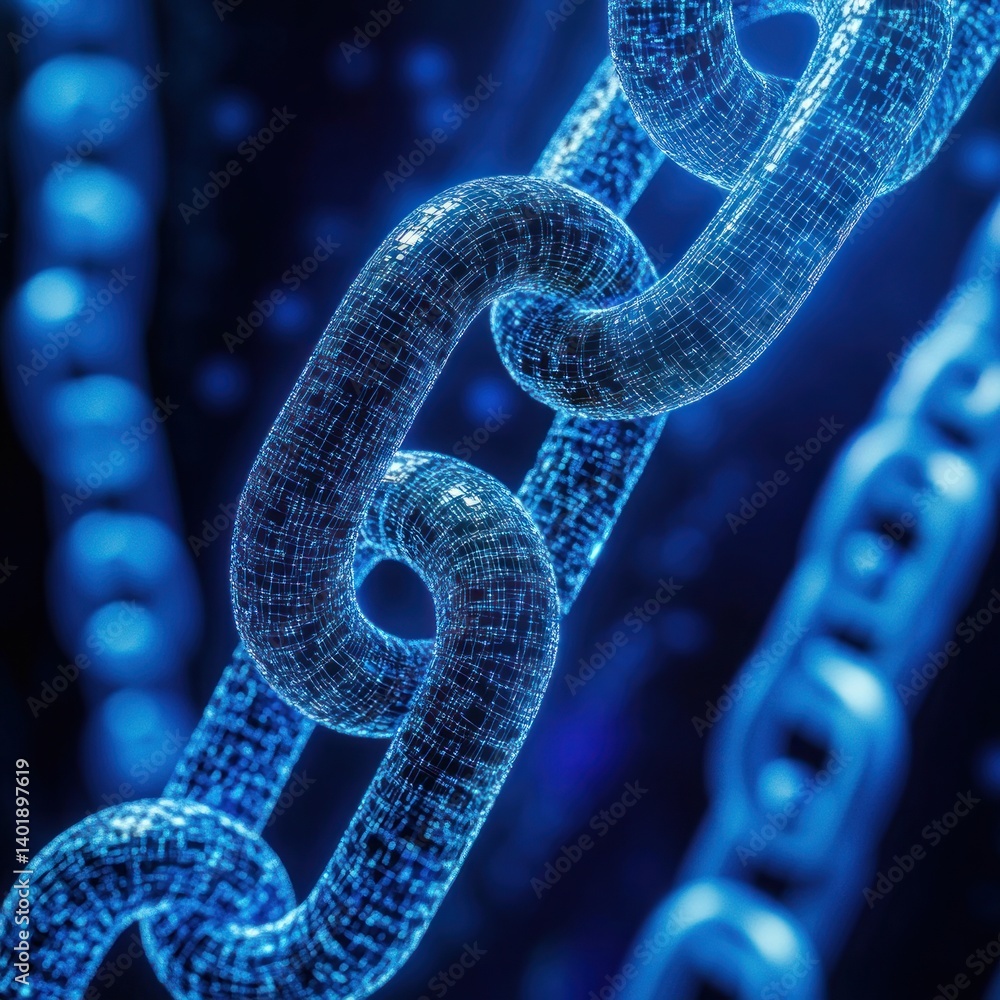 Poster a digital chain showcasing interconnected data streams.