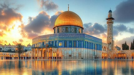 Naklejka premium blue mosque at sunset