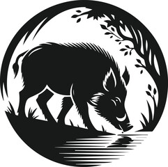 Wild boar silhouette animal vector