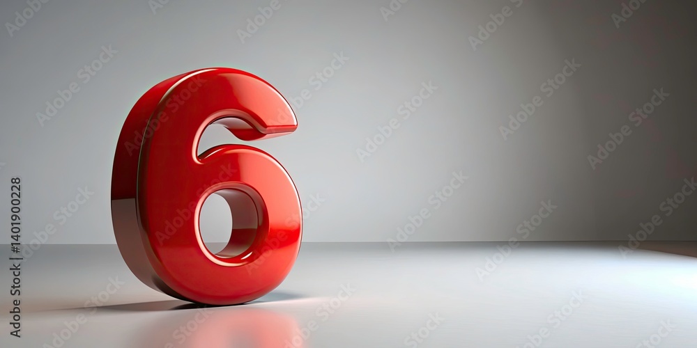Poster realistic 3d red number six isolated digit render for creative projects and design use