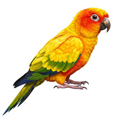 Colorful red and yellow sun conure parrot,isolate on white background