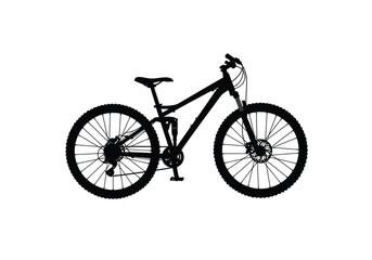 Obraz premium Mountain bike silhouette. A black silhouette of a mountain bike with bold outlines, showcasing detailed components like wheels and handlebars. Vector black clipart illustration design.