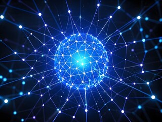 Blue Glowing Network Sphere with Digital Connections.