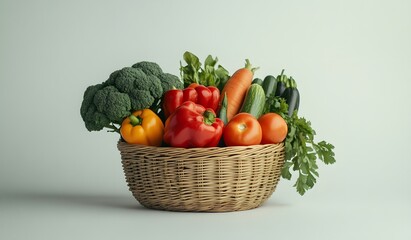 A basket of fresh vegetables on a white background, high-resolution 