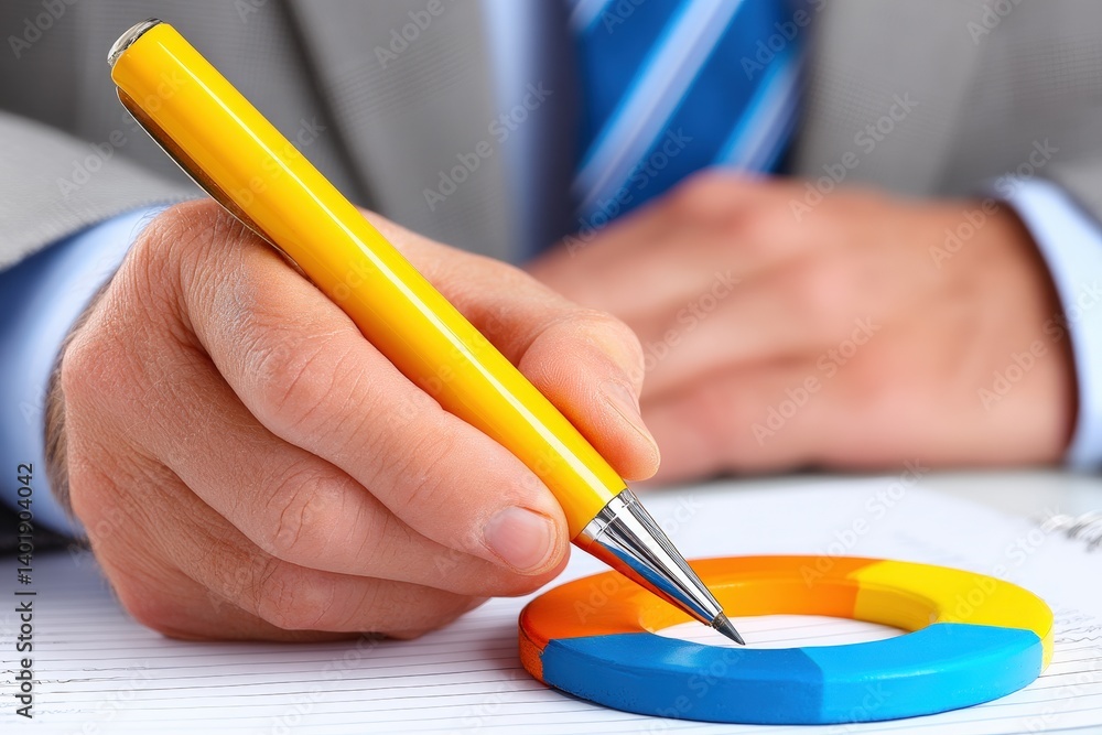 Poster analyzing business strategies office setting visual content professional environment close-up organi