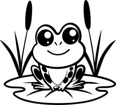recommend clip art: svg clipart black silhouette Cute cartoon frog sitting on lily pad surrounded by tall grass and reeds