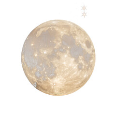 moon with glowing stars on transparent background