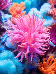 Vibrant Pink Sea Anemone in a Coral Reef Ecosystem