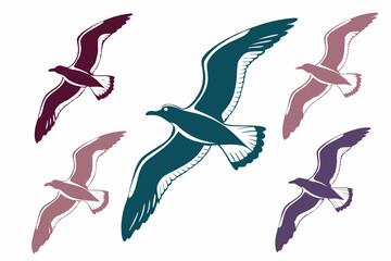 set of seagull flying silhouette vector illustration