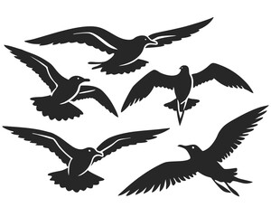 set of seagull flying silhouette vector illustration