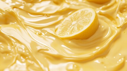 Lemon slice in creamy yellow liquid splash