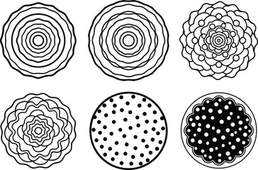 Abstract Hand Drawn Round Doodle Shapes and Textures Set Isolated on White.