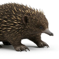Obraz premium Single echidna alone against white studio background in horizontal layout 