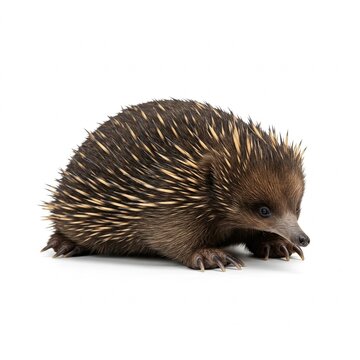 Wild echidna shown isolated in white clean studio background wide image
