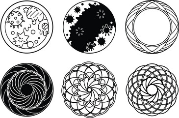 Abstract Hand Drawn Round Doodle Shapes and Textures Set Isolated on White.