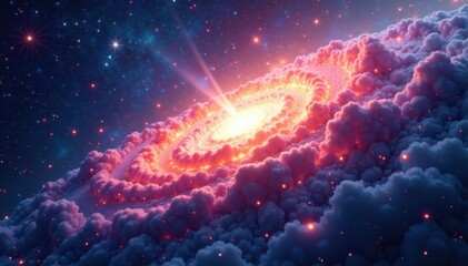 Galaxy explosion in outer space with vibrant colors and swirling clouds, astronomical event, colorful clouds, galaxy