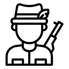 male hunter outline icon with hat and hunting gear