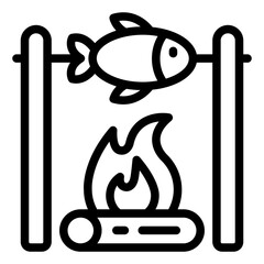 fish roast outline icon for fire cooking with bonfire