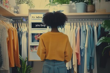 A person using e-commerce stores that offer "try before you buy" for online clothing.
