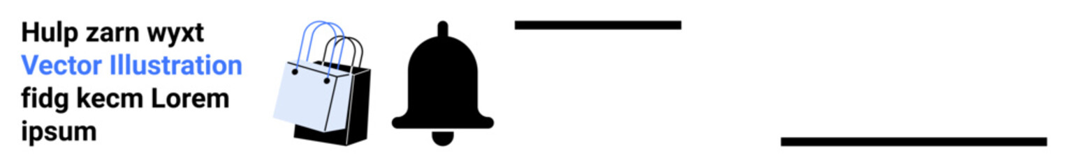 Shopping bag with handle next to a simple notification bell. Ideal for e-commerce, online shopping, mobile apps, alerts, notifications, reminders, promotions, flat landing page banner