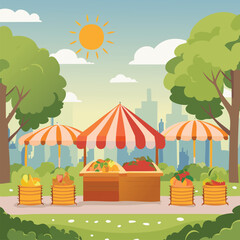 Fototapeta premium landscape with a market and trees