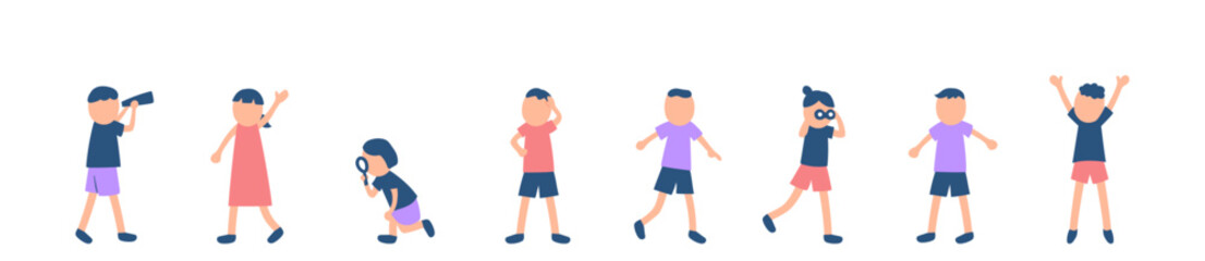 島で探索する子供たちのイラスト