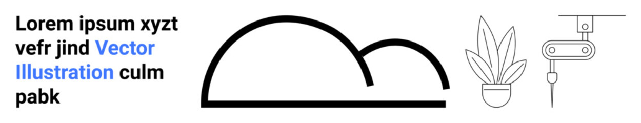 Cloud shape, hanging plant, minimalist pendant light. Ideal for minimalism, eco-design, home decor, technology, nature, lighting concepts flat landing page banner