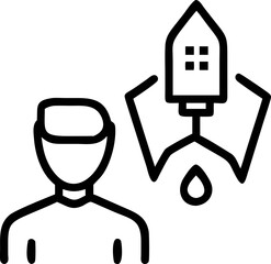 person icon next to rocket ship symbolizes innovation and ambition. simple line art style conveys modern and minimalistic design