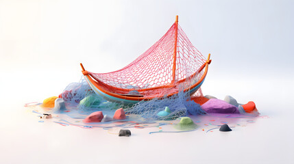 Fishing net damaged colorful isometric 3D