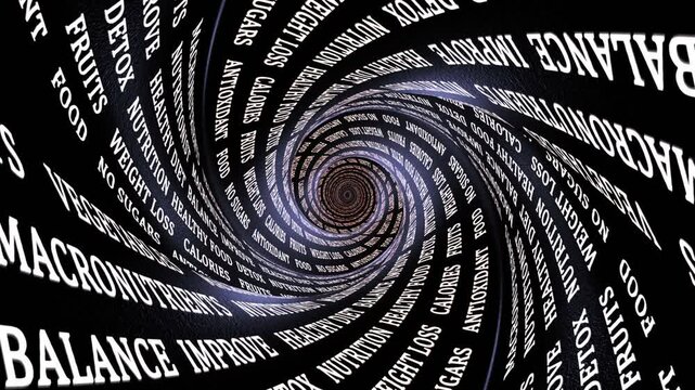 HEALTHY FOOD Keywords on the Tunnel Walls, Animation, Background, Loop

