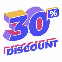 Obraz premium 3D isometric 30% Discount text with vibrant colors, perfect for sales, promotions, and marketing materials