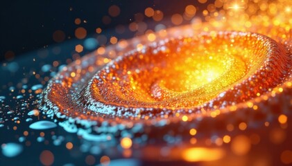 Glittery golden liquid swirling in a colorful vortex, artistic, gold, yellow