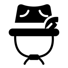 hunter headwear glyph icon with feathered hat style