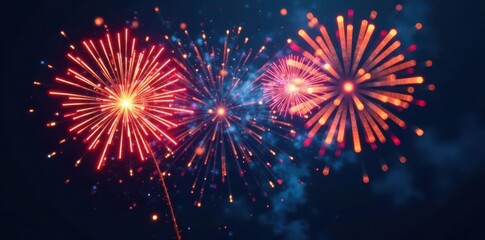 Naklejka premium Colorful fireworks exploding in mid-air with vibrant sparks and glitter, night sky, vibrant