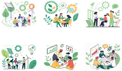 Flat Illustration of Eco-Friendly Activities and Tree Planting for Environmental Awareness.