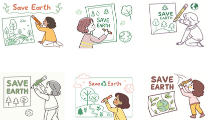 Obraz premium Flat Illustration of Eco-Friendly Activities and Tree Planting for Environmental Awareness.