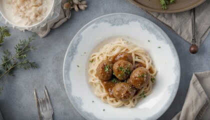 Culinary close-up meatballs & spaghetti