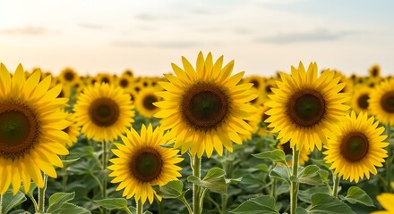 Obraz premium Golden Hour Sunflowers AI Generated