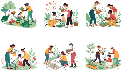 Fototapeta premium Flat Illustration of Eco-Friendly Activities and Tree Planting for Environmental Awareness.