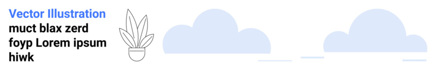 Potted plant with sharp leaves next to abstract cloud shapes. Ideal for nature, wellness, eco-friendly, simplicity, minimalism, modern decor, flat landing page banner