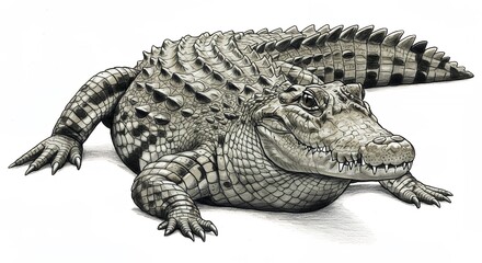 Fototapeta premium Detailed gray crocodile illustration