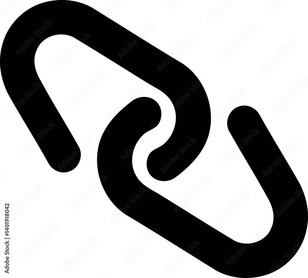Poster interlocking link chain icon, connected link symbol, intertwined chain link - simple black and trans