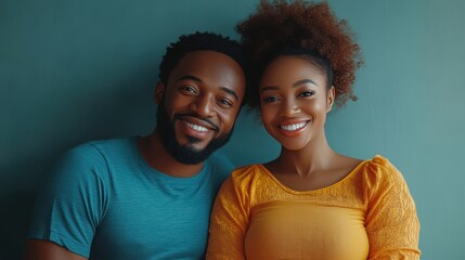 Obraz premium 3d illustration, cute cartoon happy loving pregnant black couple expecting baby,stock image