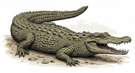 Fototapeta premium Detailed illustration of a crocodile on ground